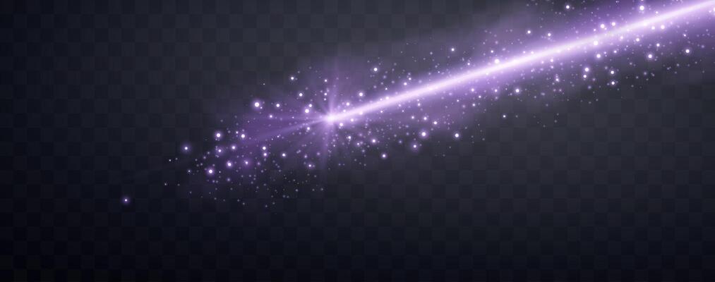 Purple horizontal laser beam. Neon line, presentation pointer. Purple glow flare light effect. illustration. Isolated on dark background.
