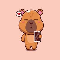 capybara mascot cartoon character illustration with mobile phone vector