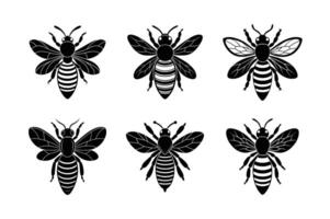 Honey bee silhouette set with white background vector
