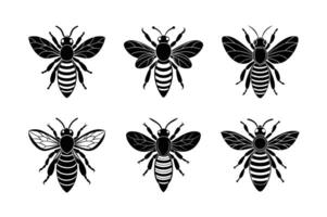 Bee silhouette set with white background vector