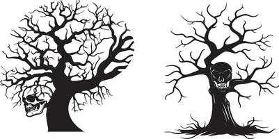 Skull with tree shape silhouette graphic design vector