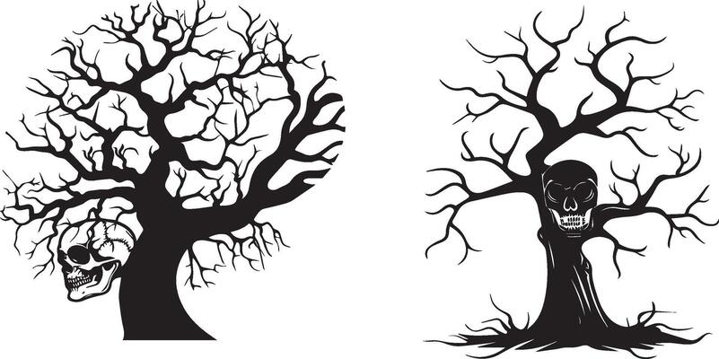 Skull with tree shape silhouette graphic design