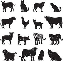 Farm animals silhouettes isolated on white background vector