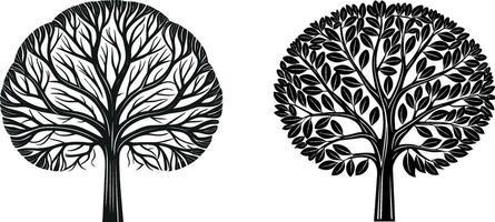two trees with leaves and branches are shown vector