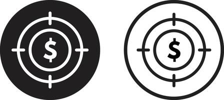 Investment target icon set in two styles . Dollar target icon . illustration vector