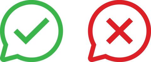 yes and no checkmarks in speech bubble . Tick and cross mark in speech bubble . illustration vector