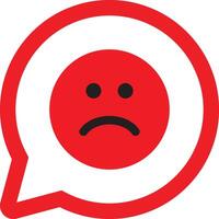 Speech bubble with sad face icon . Red sad face sign in speech bubble . illustration vector