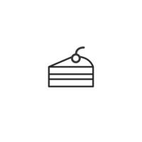Outline Silhouette Slice of Cake Icon with a Cherry on Top vector