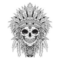 Native American warrior skull. Line art for coloring book, coloring page, apparel design, etc vector