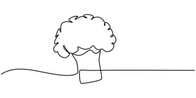 continuous one line drawing broccoli vector