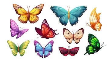 Set of colorful butterflies on white background. butterflies, winged insects. Isolated spring elements vector