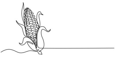 continuous one line drawing illustration of Corn isolated on white background for kids coloring book vector