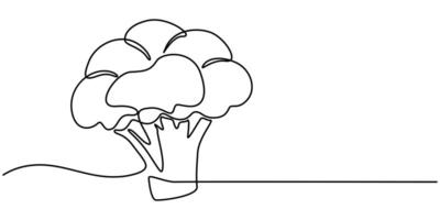 Line art one continuous single line of green broccoli isolated on white background vector