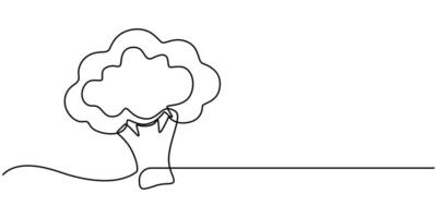 Continuous One Line Drawing Fresh Green Broccoli On White Background vector