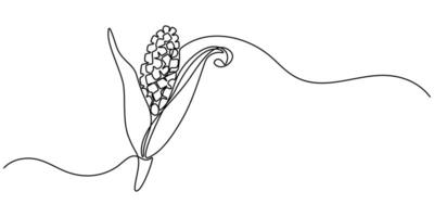 continuous one line drawing Modern Farm and Agriculture corn cob icon concept thin line style editable stroke vector
