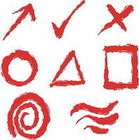 A set of red scribble symbols on a white background vector