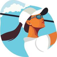 Woman Golfer Player Face Character Wearing Cap and Sunglasses Playing Golf Sport vector