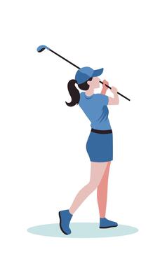 Flat Design Illustration of Woman Golfer Player Cartoon Character Swinging Golf Stick