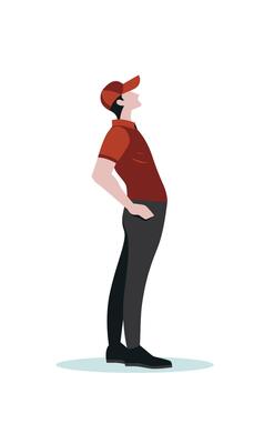 Flat Design Illustration of Man Golfer Golf Player Character Standing Wearing Red Hat