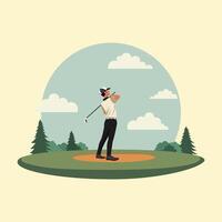 Man Golfer Player Character Playing Golf Sport on the Field View Landscape vector