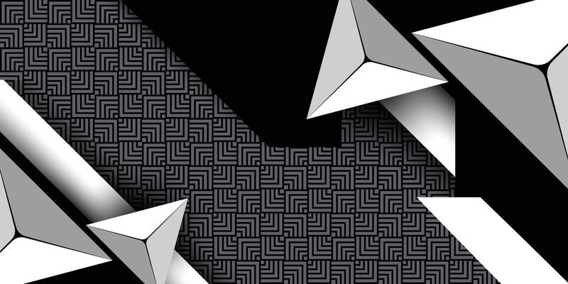 Black and white geometric abstract design with gray pattern background