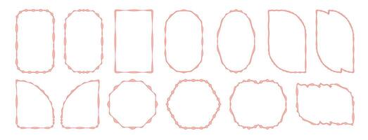 Set of decorative frames with wavy lines and patterns. Trendy vintage fancy frames for wedding invitations, birthday cards, prints. a set of different shapes and lines drawn in red vector