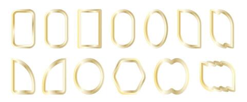 Set of decorative frames with wavy lines and patterns. Trendy vintage fancy frames for wedding invitations, birthday cards, prints. golden metal shapes on a white background vector