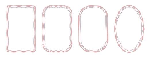 Set of decorative frames with wavy lines and patterns. Trendy vintage fancy frames for wedding invitations, birthday cards, prints. a set of four different shapes with a white background vector