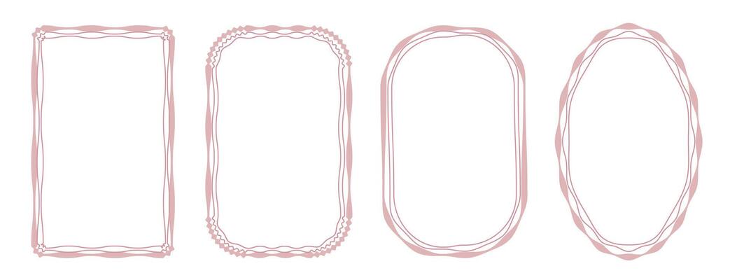 Set of decorative frames with wavy lines and patterns. Trendy vintage fancy frames for wedding invitations, birthday cards, prints. a set of four different shapes with a white background