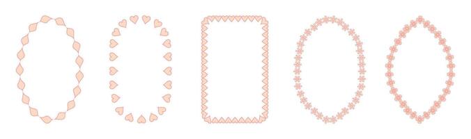 Set of decorative frames with wavy lines and patterns. Trendy vintage fancy frames for wedding invitations, birthday cards, prints. a set of four different shapes in pink vector
