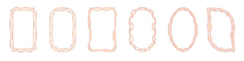 Set of decorative frames with wavy lines and patterns. Trendy vintage fancy frames for wedding invitations, birthday cards, prints. a set of six different shapes of curved lines vector