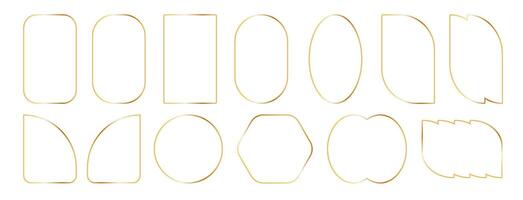 Set of decorative frames with wavy lines and patterns. Trendy vintage fancy frames for wedding invitations, birthday cards, prints. golden rectangle shapes on white background vector