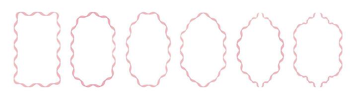Set of decorative frames with wavy lines and patterns. Trendy vintage fancy frames for wedding invitations, birthday cards, prints. a set of four different lines drawn in pink vector