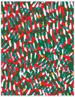 Abstract painting with overlapping red, green, and blue brush strokes on a white background. vector