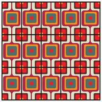 A repeating geometric pattern with squares and flower-like shapes in red, orange, and gray tones. vector