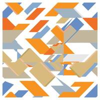Abstract geometric art with overlapping squares and triangles in orange, blue, and gray tones. vector