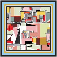 Abstract square geometric scarf print pattern, painting with overlapping squares and rectangles in various colors. vector