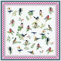 Square birds and leaf scarf with doted square line, Illustration of colorful birds and plants on a dotted background. vector