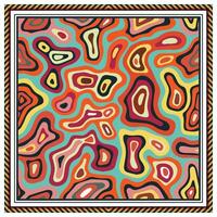 Abstract colorful square print scarf, pattern with amoeba-like shapes surrounded by a geometric border. vector