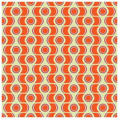 Repeat retro pattern with orange and beige concentric circles on a yellow background.