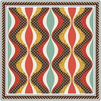 A colorful square print scarf, African print fabric pattern with geometric and organic shapes. vector