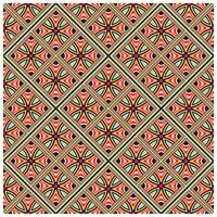 Geometric pattern with red, black, and beige shapes, enclosed in gold lines, creating a diamond motif. vector