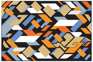 Abstract geometric pattern with overlapping squares and rectangles in blue, orange, and beige. vector