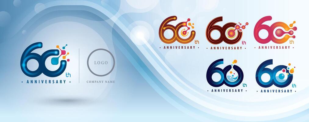 Set of 60th Anniversary logotype, Sixty years Celebrate Anniversary Logo for celebration, Abstract Molecule structure Connected. Chemistry Science