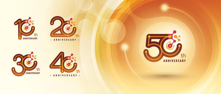 10, 20, 30, 40, 50 year Anniversary logo design, Ten to Fifty years Anniversary Logo for Celebration, Abstract Red Atoms Molecule structure particle