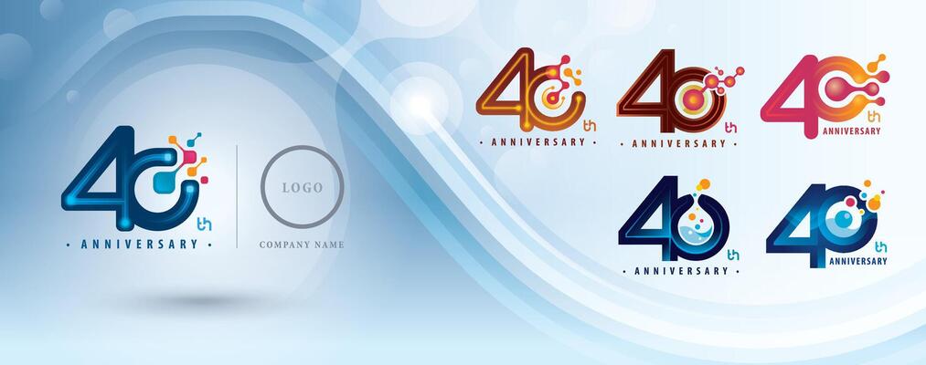 Set of 40th Anniversary logotype, Forty years Celebrate Anniversary Logo for celebration, Abstract Molecule structure Connected. Chemistry Science
