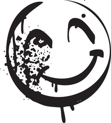 Smile graffiti spray. Black ink drop face. Grunge urban character