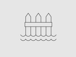 This is a minimalist line art illustration of a fence partially submerged in water vector