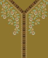 Folk art pattern featuring cascading floral vines for V-neck Kurta and Kaftan vector