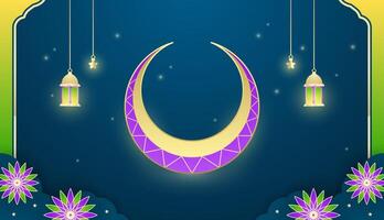 green empty ramadan eid purple moon background design vector
